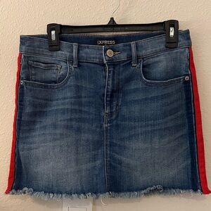 Express Blue Denim Skirt with Red Accents